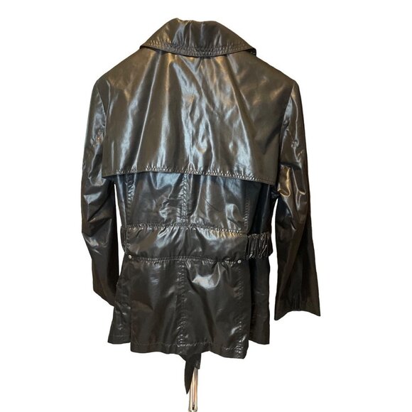 Chico’s Black Belted Short Shiny Double Breasted Rain Jacket Sz XL - Picture 2 of 10